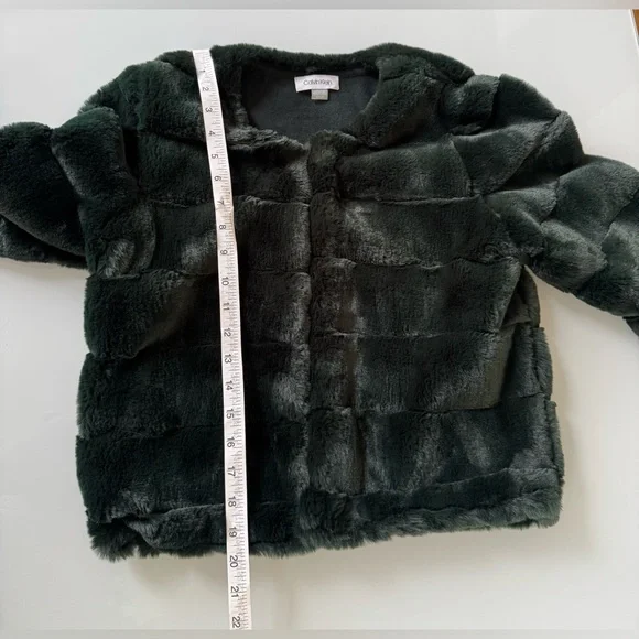 NWT Calvin Klein Cropped Faux Fur Jacket – Emerald Green – Size S - Picture 6 of 7